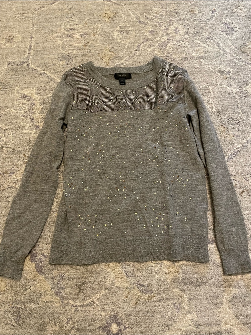 J. Crew Gray Crewneck Sweater with Bead Embellishment